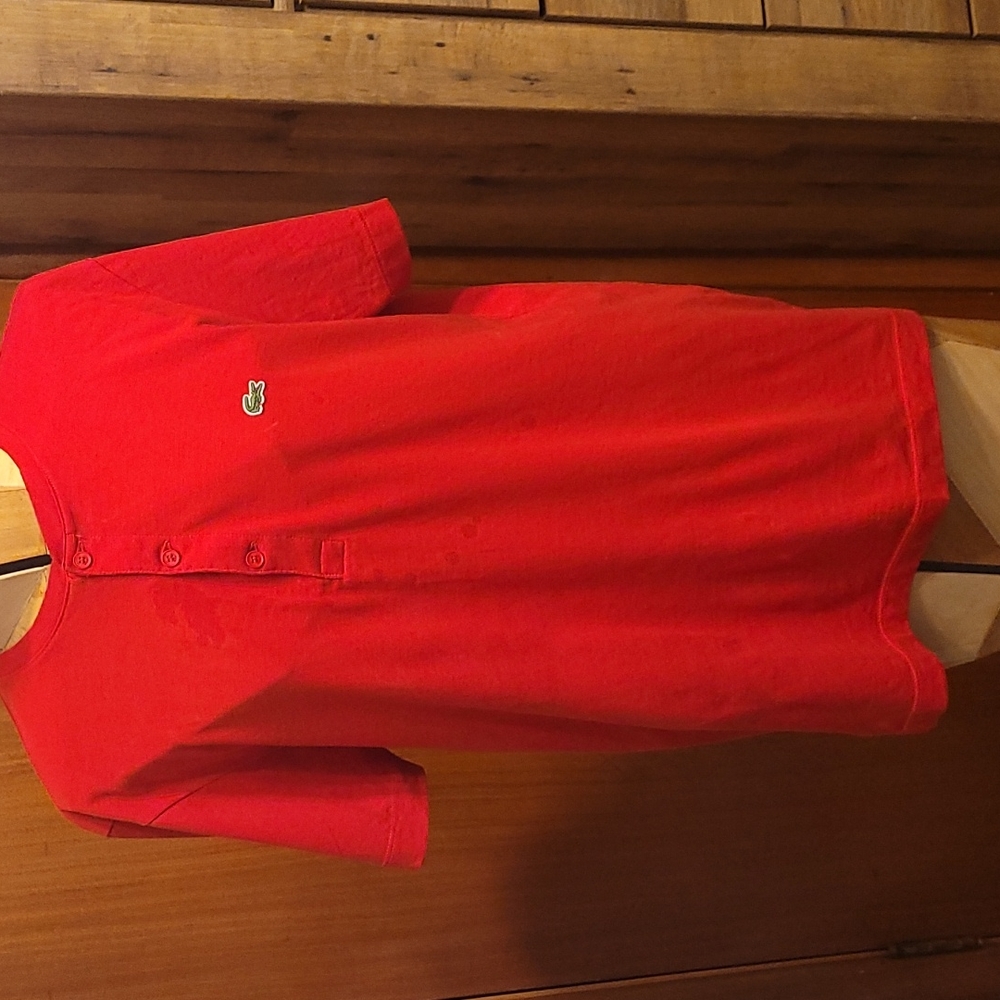 LACOSTE Henley Neck Pima Shirt Red.    Sz. S